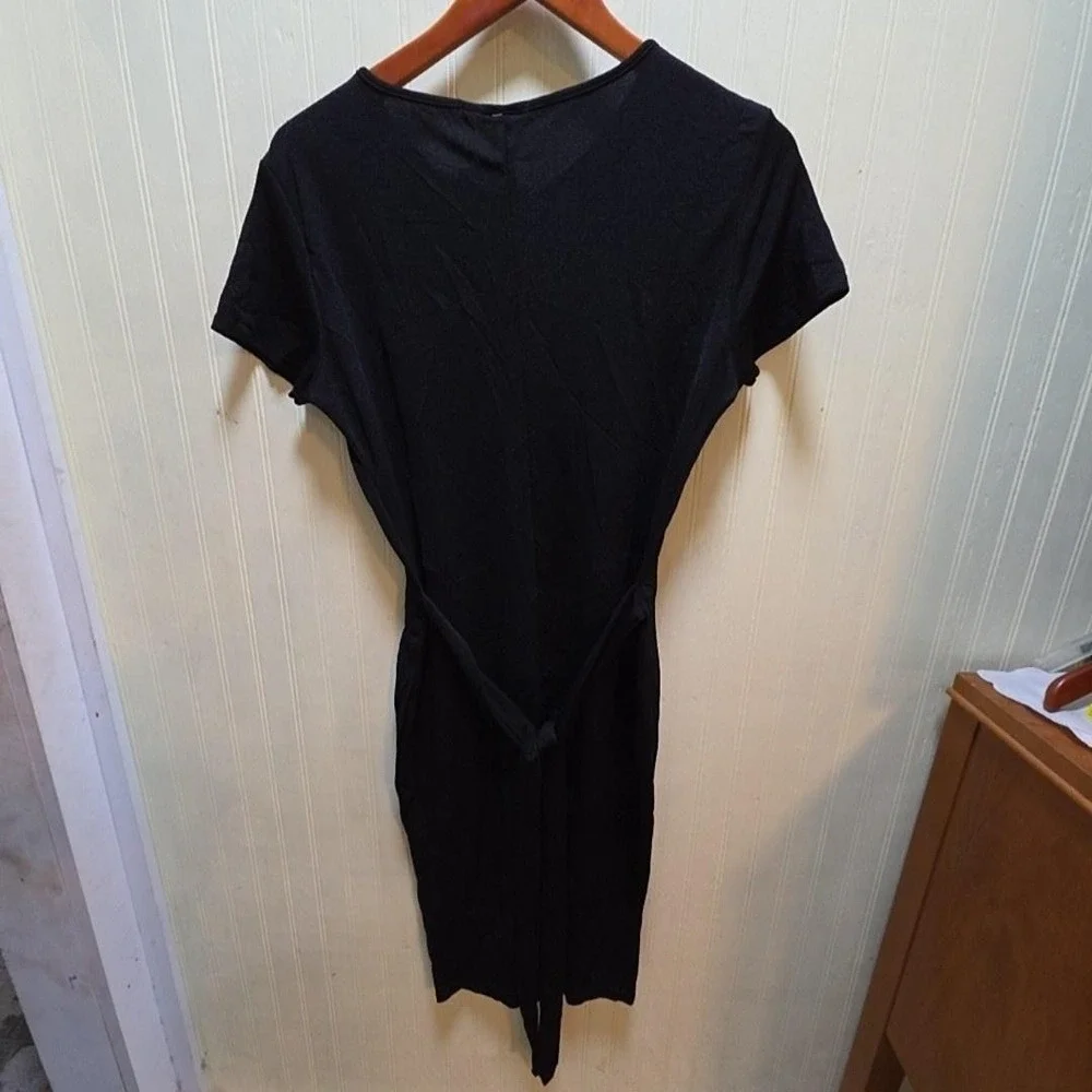 Boohoo Dress‎ Womens 12 Black Solid Short Sleeve Crew Neck T-Shirt Belted Knee